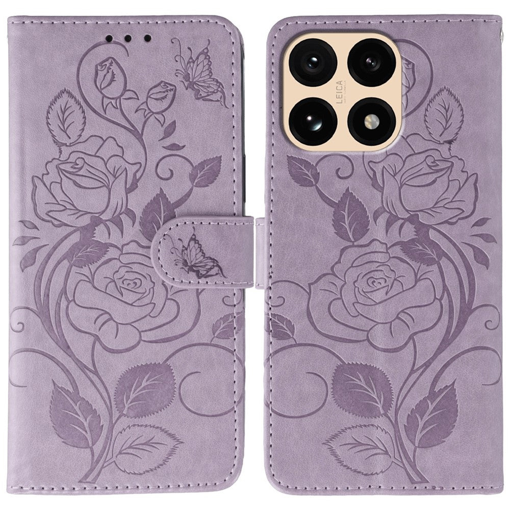 For Xiaomi 15T Case Wallet Stand Imprinted Rose Butterfly PU Leather Phone Cover