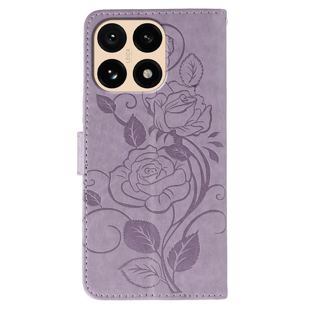 For Xiaomi 15T Case Wallet Stand Imprinted Rose Butterfly PU Leather Phone Cover