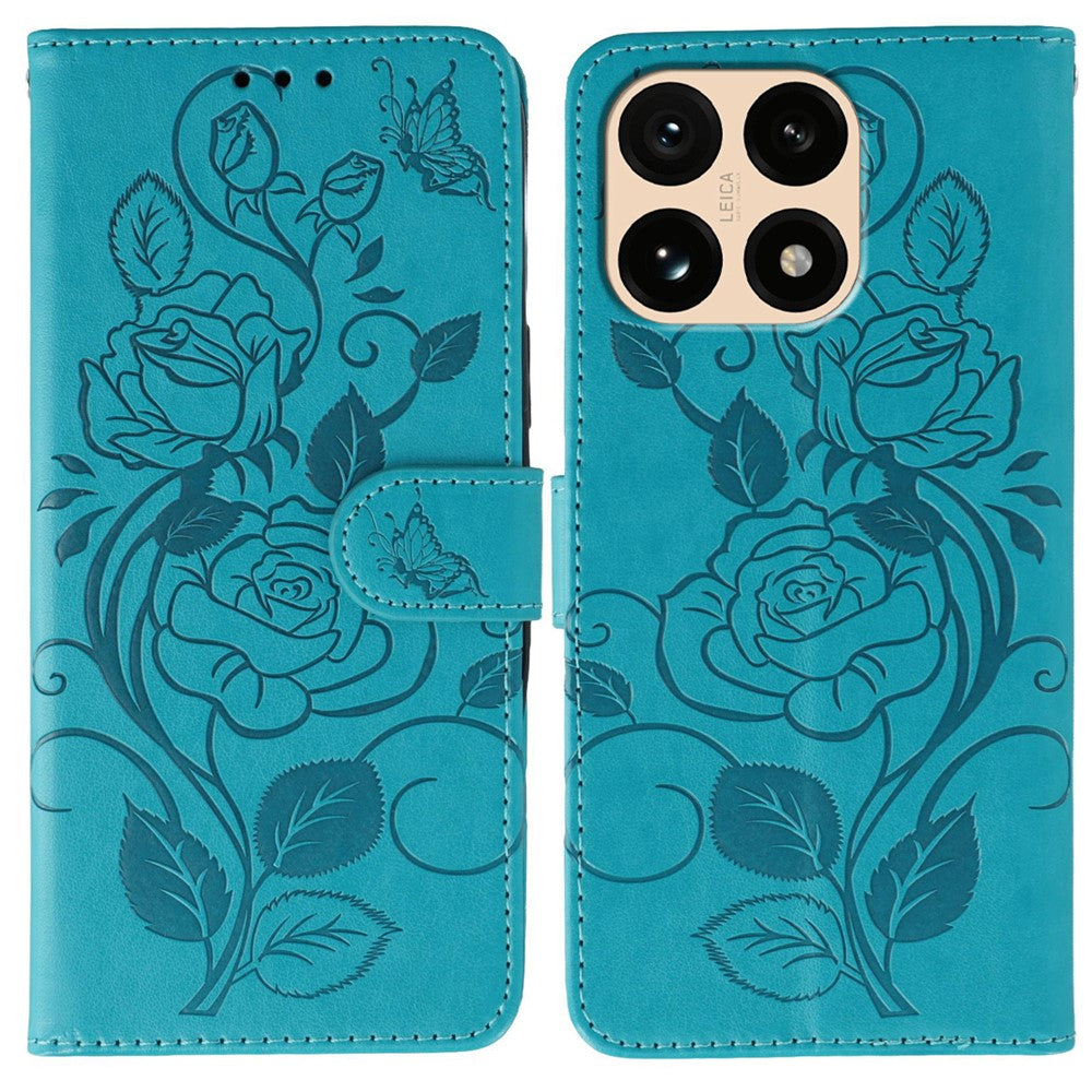 For Xiaomi 15T Case Wallet Stand Imprinted Rose Butterfly PU Leather Phone Cover