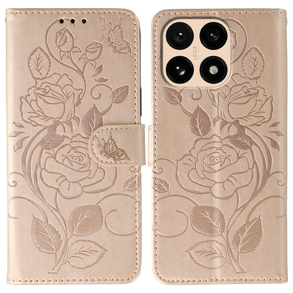 For Xiaomi 15T Case Wallet Stand Imprinted Rose Butterfly PU Leather Phone Cover