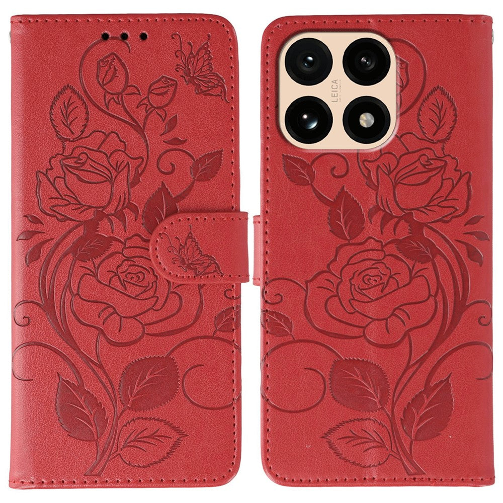 For Xiaomi 15T Case Wallet Stand Imprinted Rose Butterfly PU Leather Phone Cover