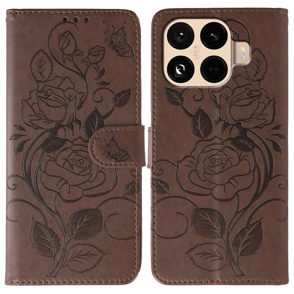 For Xiaomi 15T Pro Case Wallet Stand Imprinted Rose Butterfly PU Leather Phone Cover