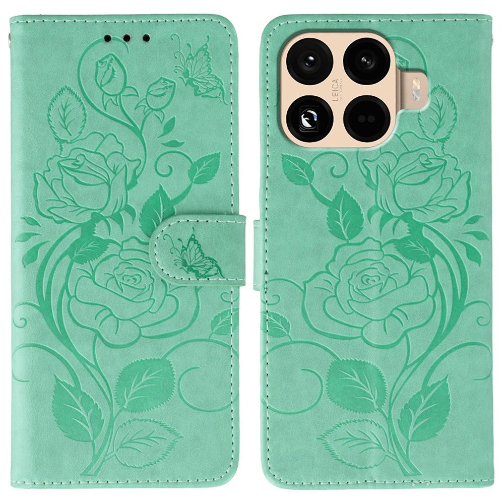 For Xiaomi 15T Pro Case Wallet Stand Imprinted Rose Butterfly PU Leather Phone Cover
