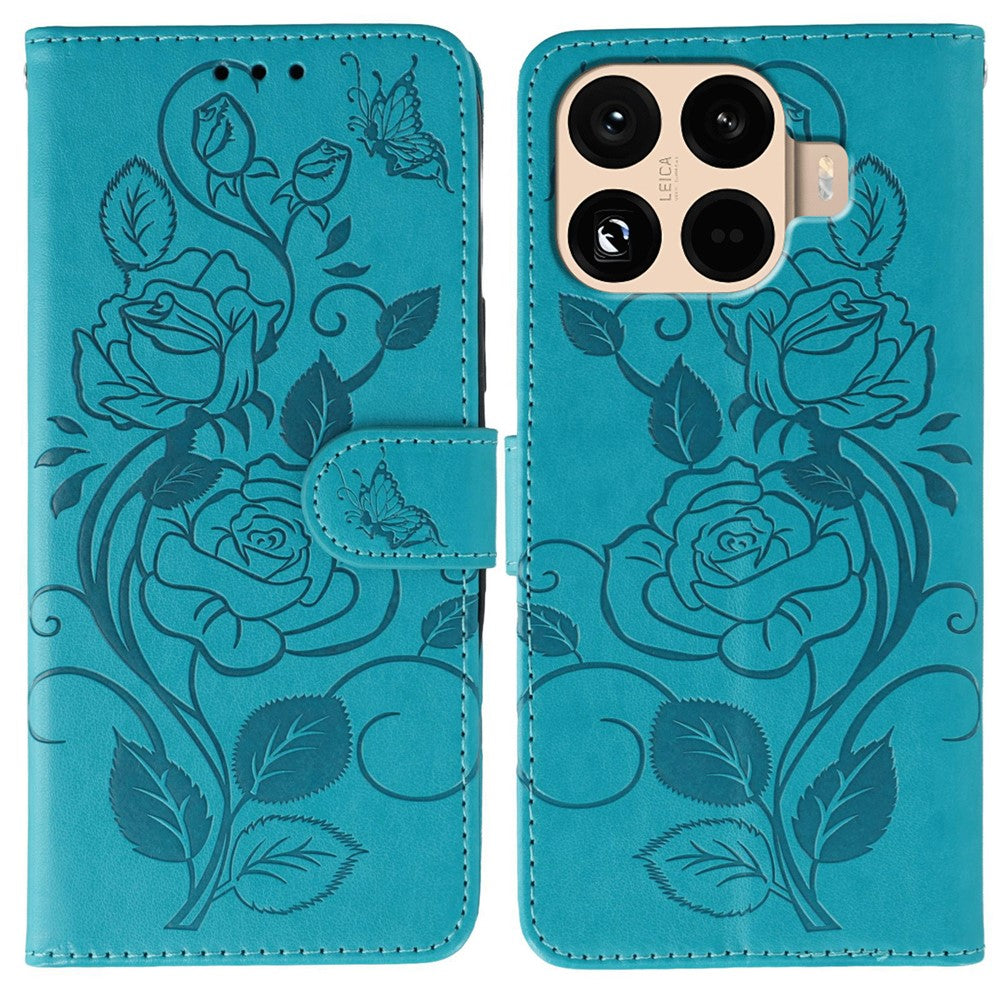 For Xiaomi 15T Pro Case Wallet Stand Imprinted Rose Butterfly PU Leather Phone Cover