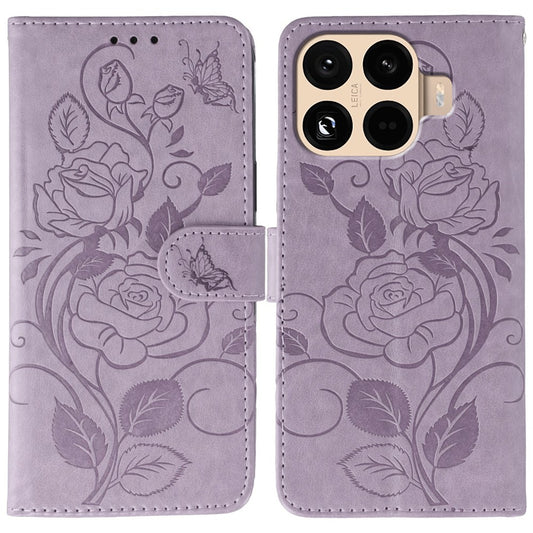 Xiaomi 15T Pro Handyhülle – Brieftaschenständer, bedruckter Rosen-Schmetterling, PU-Leder