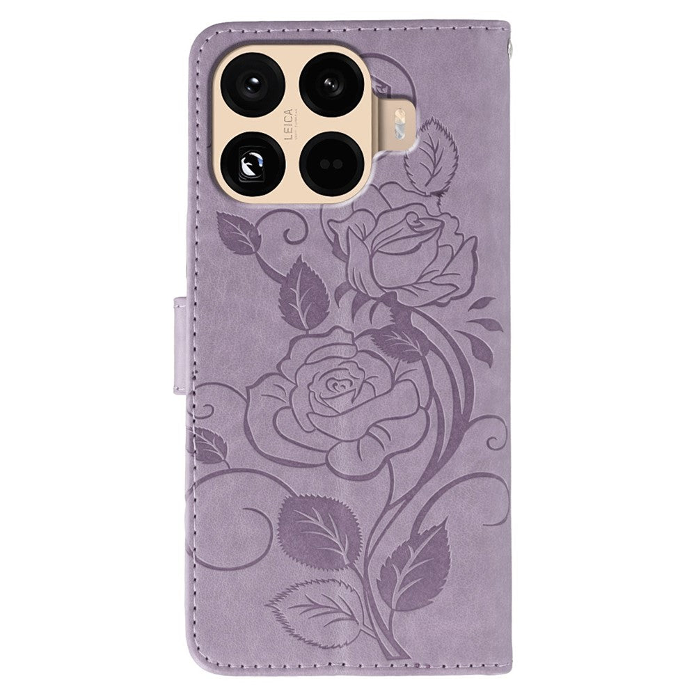 For Xiaomi 15T Pro Case Wallet Stand Imprinted Rose Butterfly PU Leather Phone Cover