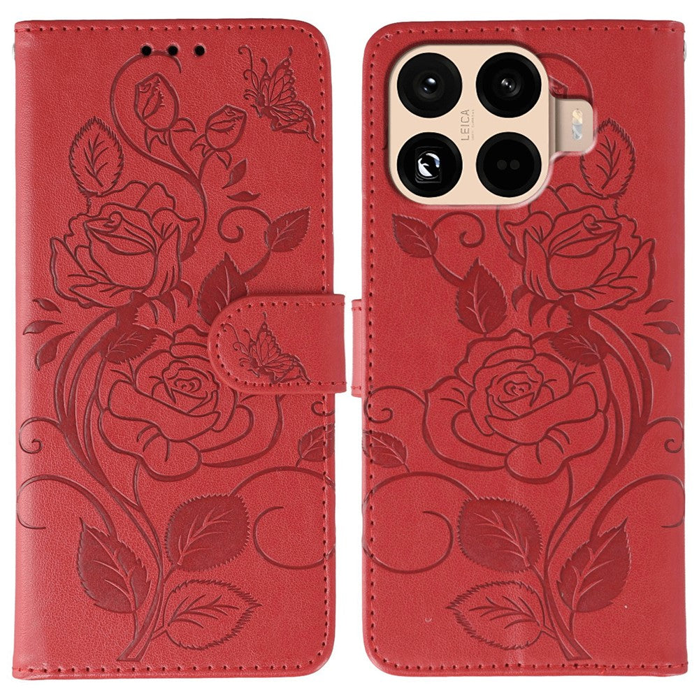 For Xiaomi 15T Pro Case Wallet Stand Imprinted Rose Butterfly PU Leather Phone Cover