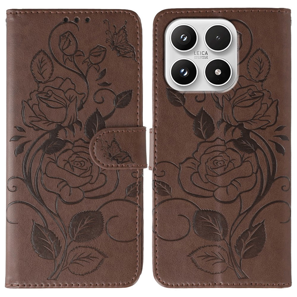 For Xiaomi 17 Case Wallet Stand Imprinted Rose Butterfly PU Leather Phone Cover