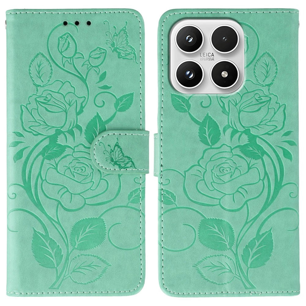 For Xiaomi 17 Case Wallet Stand Imprinted Rose Butterfly PU Leather Phone Cover