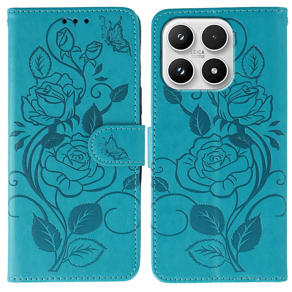 For Xiaomi 17 Case Wallet Stand Imprinted Rose Butterfly PU Leather Phone Cover