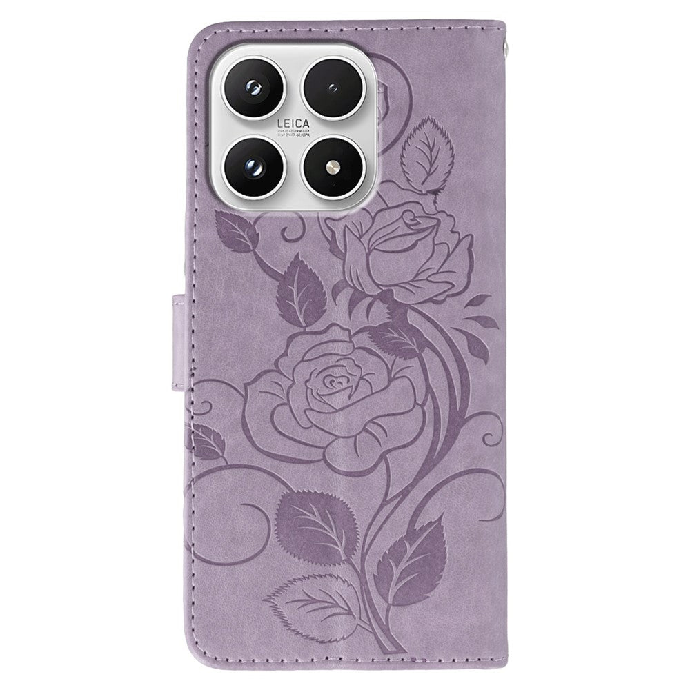 For Xiaomi 17 Case Wallet Stand Imprinted Rose Butterfly PU Leather Phone Cover