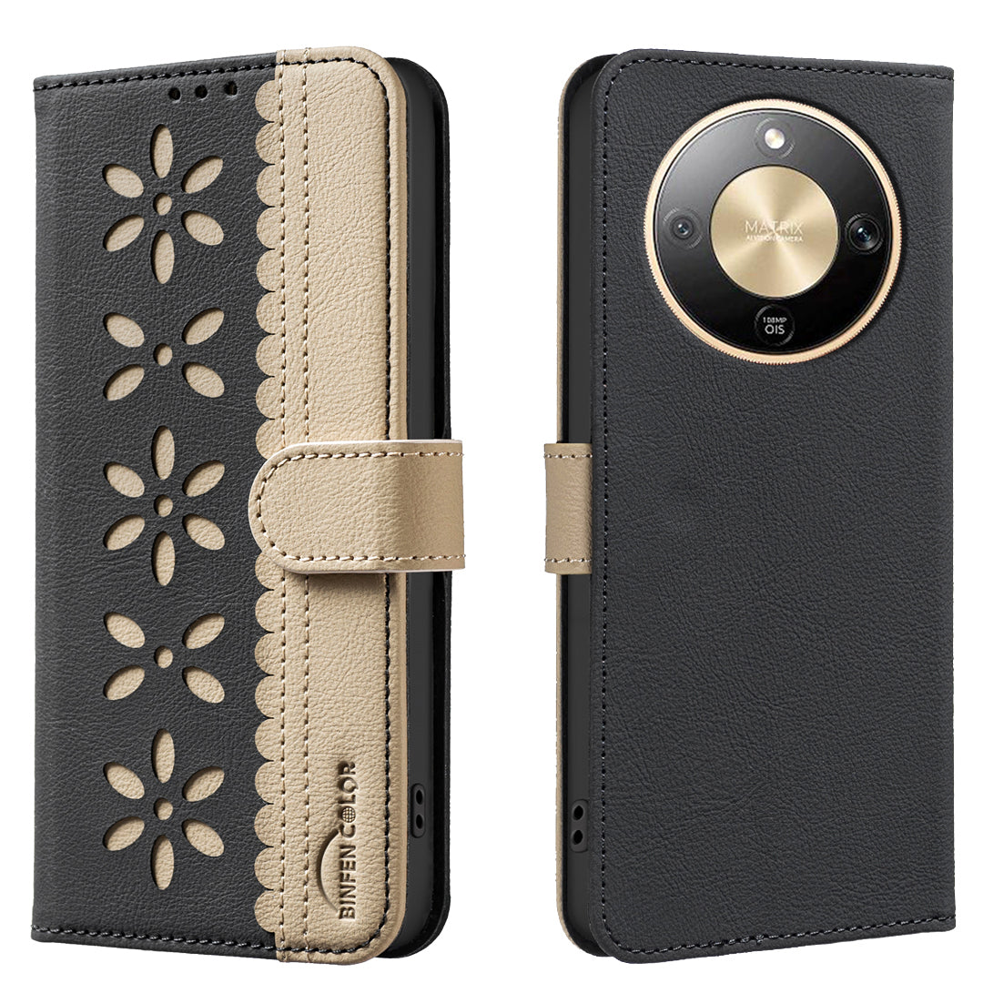 BINFEN COLOR For Honor Magic8 Lite 5G / X9d 5G / X70 5G Leather Case  BF36 Floral Pattern Phone Cover RFID Blocking Wallet Stand