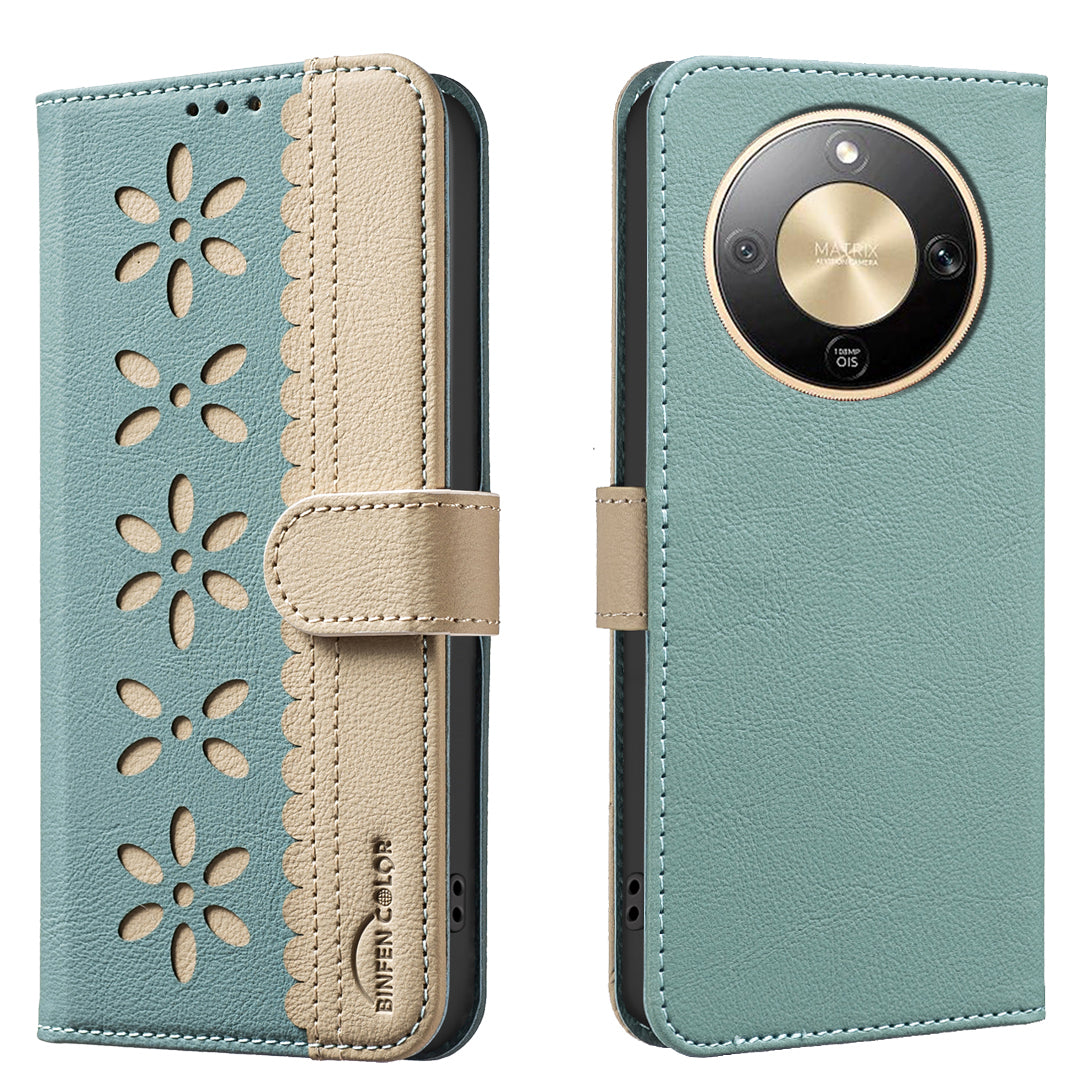 BINFEN COLOR For Honor Magic8 Lite 5G / X9d 5G / X70 5G Leather Case  BF36 Floral Pattern Phone Cover RFID Blocking Wallet Stand