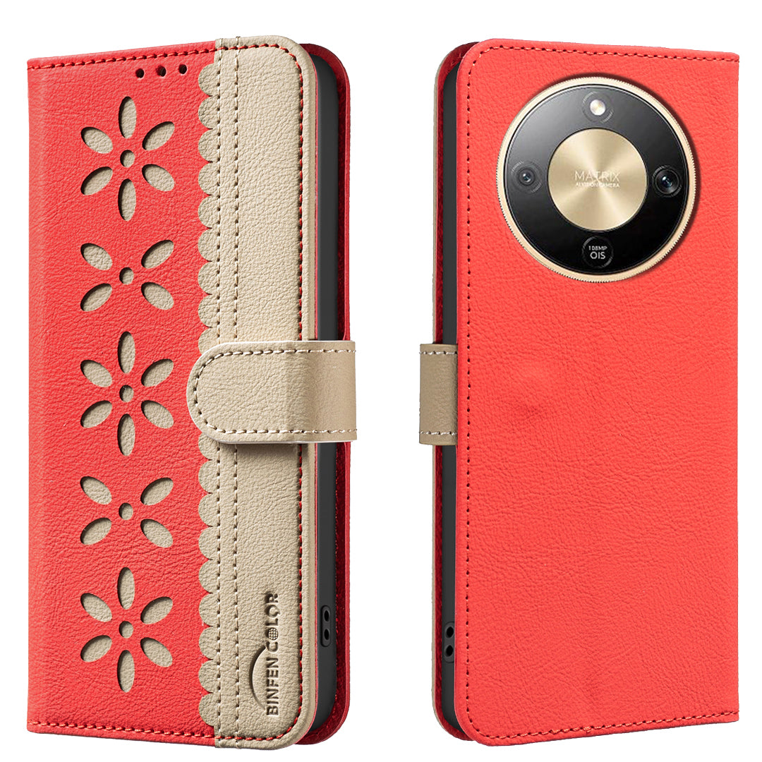 BINFEN COLOR For Honor Magic8 Lite 5G / X9d 5G / X70 5G Leather Case  BF36 Floral Pattern Phone Cover RFID Blocking Wallet Stand