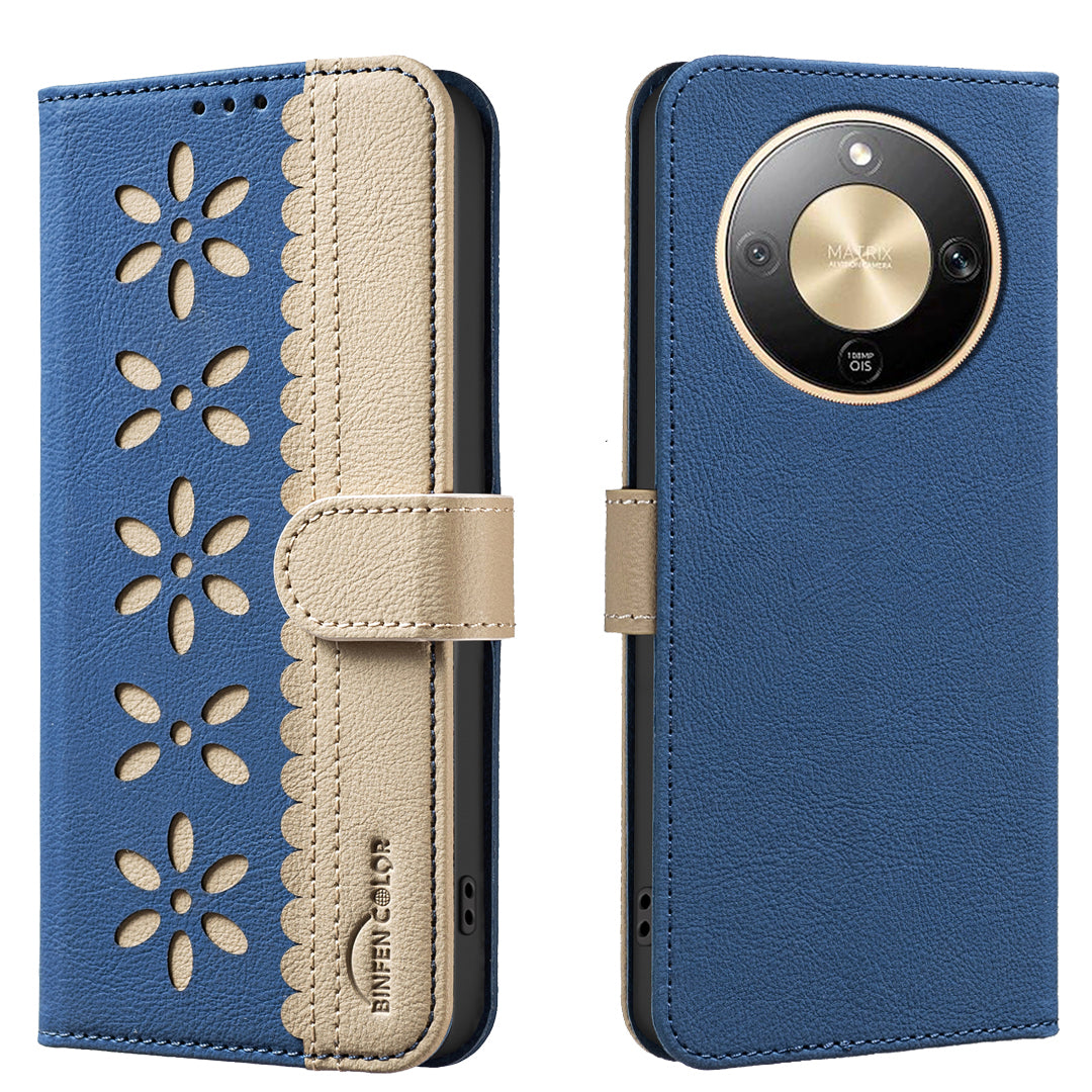 BINFEN COLOR For Honor Magic8 Lite 5G / X9d 5G / X70 5G Leather Case  BF36 Floral Pattern Phone Cover RFID Blocking Wallet Stand