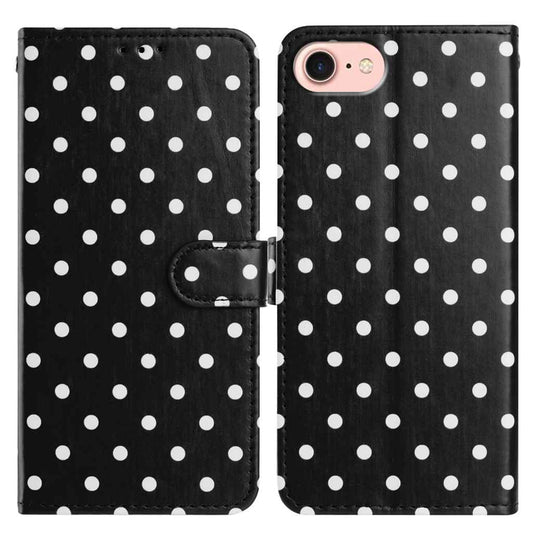 For iPhone 17e / 16e Leather Case Polka Dot Pattern Wallet Stand Folio Phone Cover
