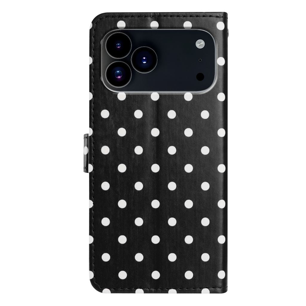For iPhone 18 Pro / 17 Pro Leather Case Polka Dot Pattern Wallet Stand Folio Phone Cover