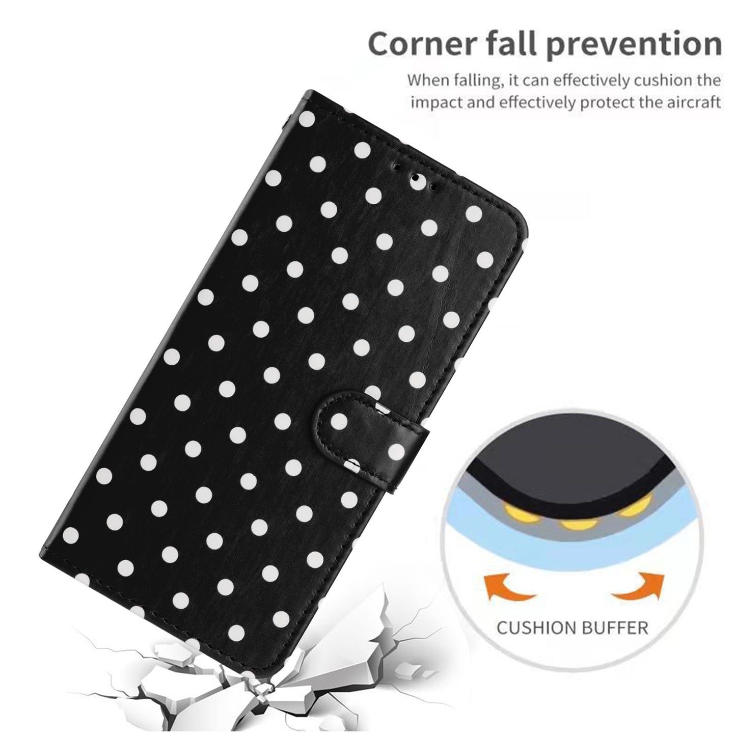 For iPhone 18 Pro / 17 Pro Leather Case Polka Dot Pattern Wallet Stand Folio Phone Cover