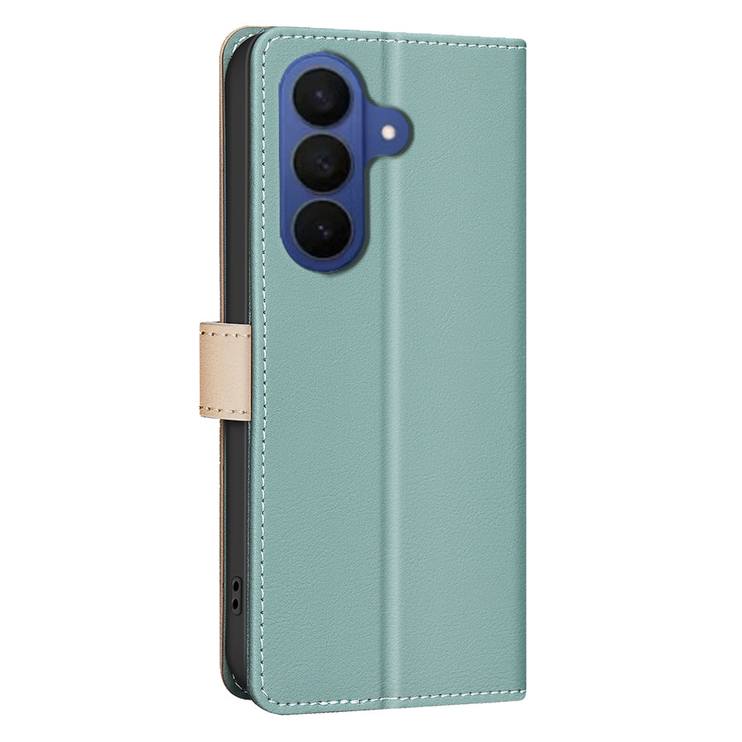 BINFEN COLOR For Samsung Galaxy S26 Leather Case  Splicing Color RFID Blocking Wallet Stand Phone Cover