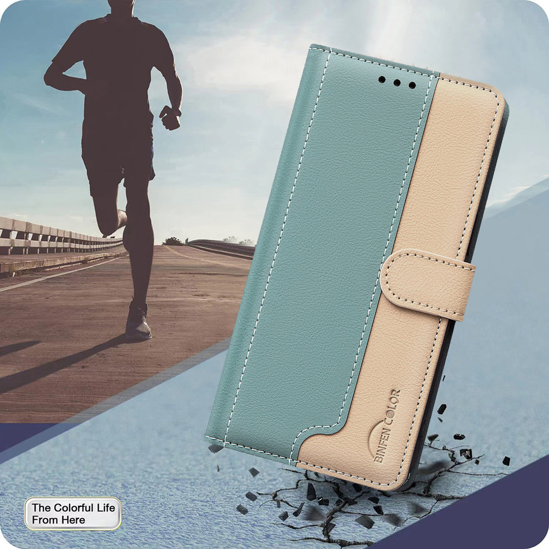 BINFEN COLOR For Samsung Galaxy S26 Leather Case  Splicing Color RFID Blocking Wallet Stand Phone Cover
