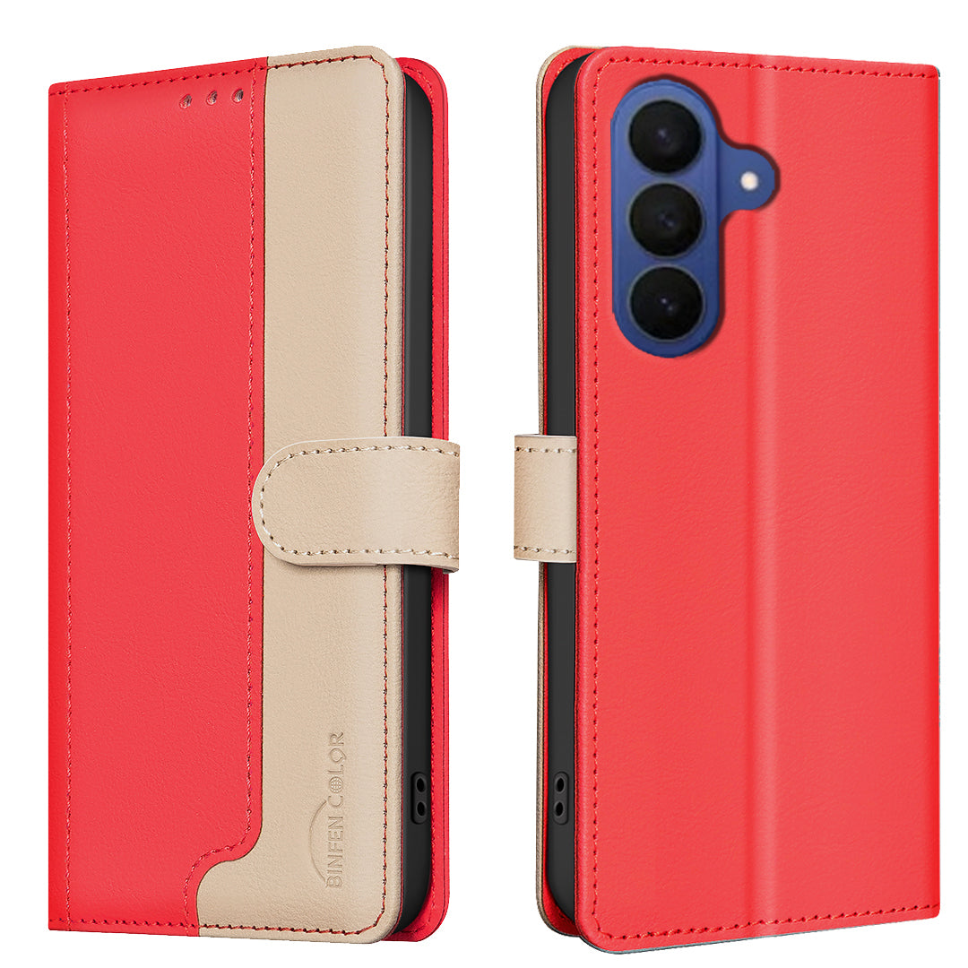 BINFEN COLOR For Samsung Galaxy S26 Leather Case  Splicing Color RFID Blocking Wallet Stand Phone Cover