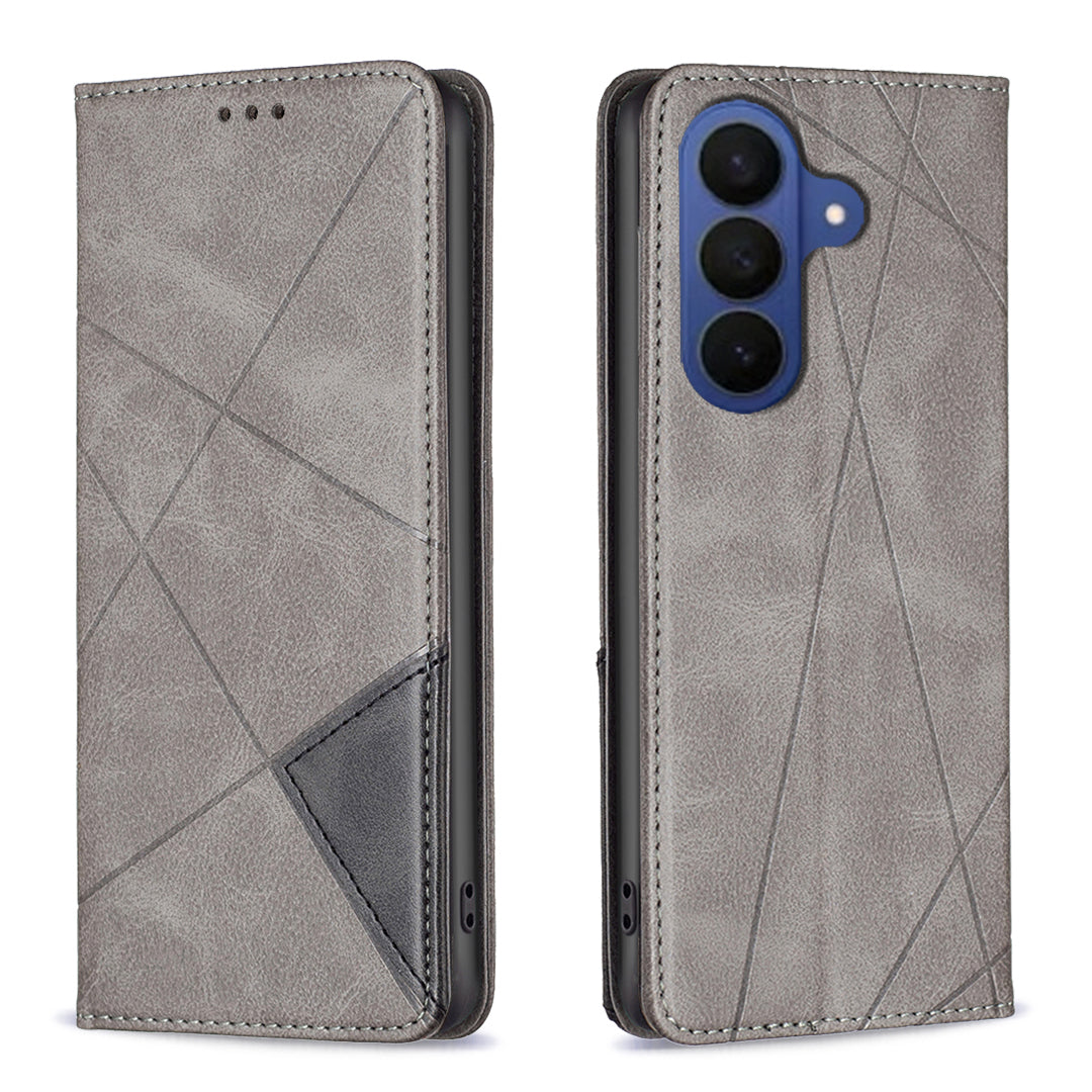 For Samsung Galaxy S26 Case Card Slots Geometry Imprint Leather Phone Cover