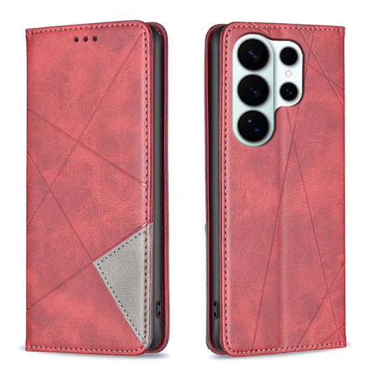 Galaxy S26 Ultra Handyhülle – Kartenfächer, Geometrie-Aufdruck, Leder