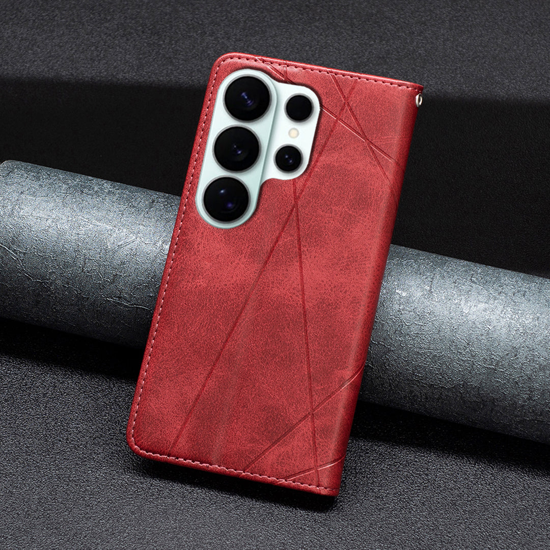 For Samsung Galaxy S26 Ultra Case Card Slots Geometry Imprint Leather Phone Cover