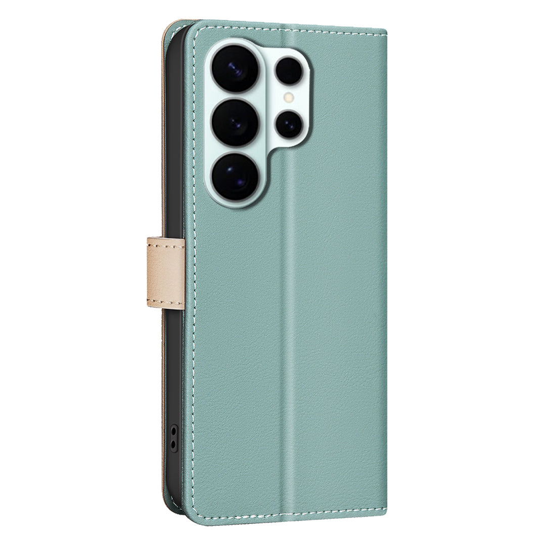BINFEN COLOR For Samsung Galaxy S26 Ultra Leather Case  Splicing Color RFID Blocking Wallet Stand Phone Cover