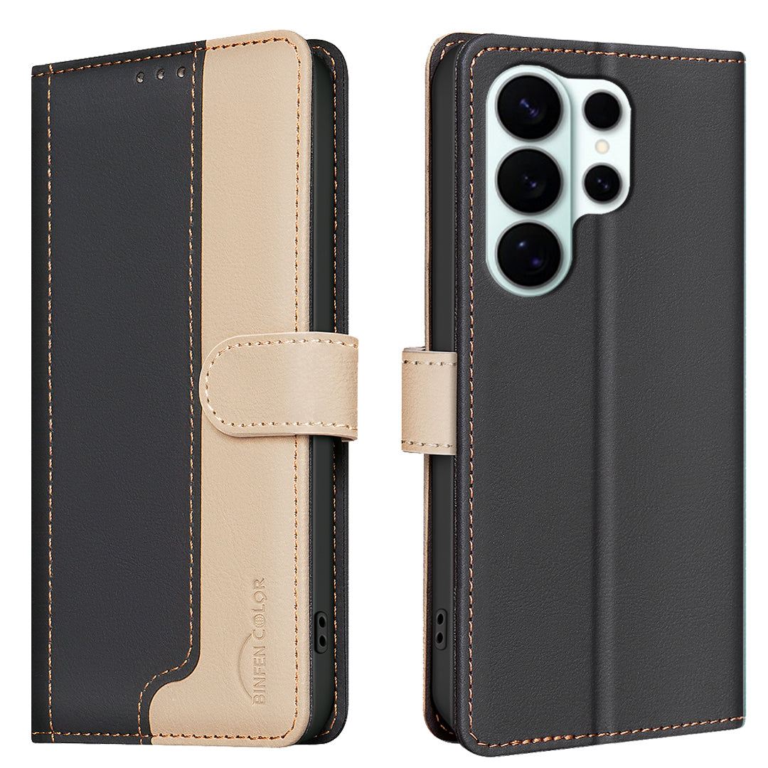 BINFEN COLOR For Samsung Galaxy S26 Ultra Leather Case  Splicing Color RFID Blocking Wallet Stand Phone Cover