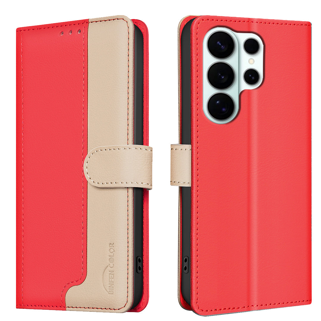 BINFEN COLOR For Samsung Galaxy S26 Ultra Leather Case  Splicing Color RFID Blocking Wallet Stand Phone Cover
