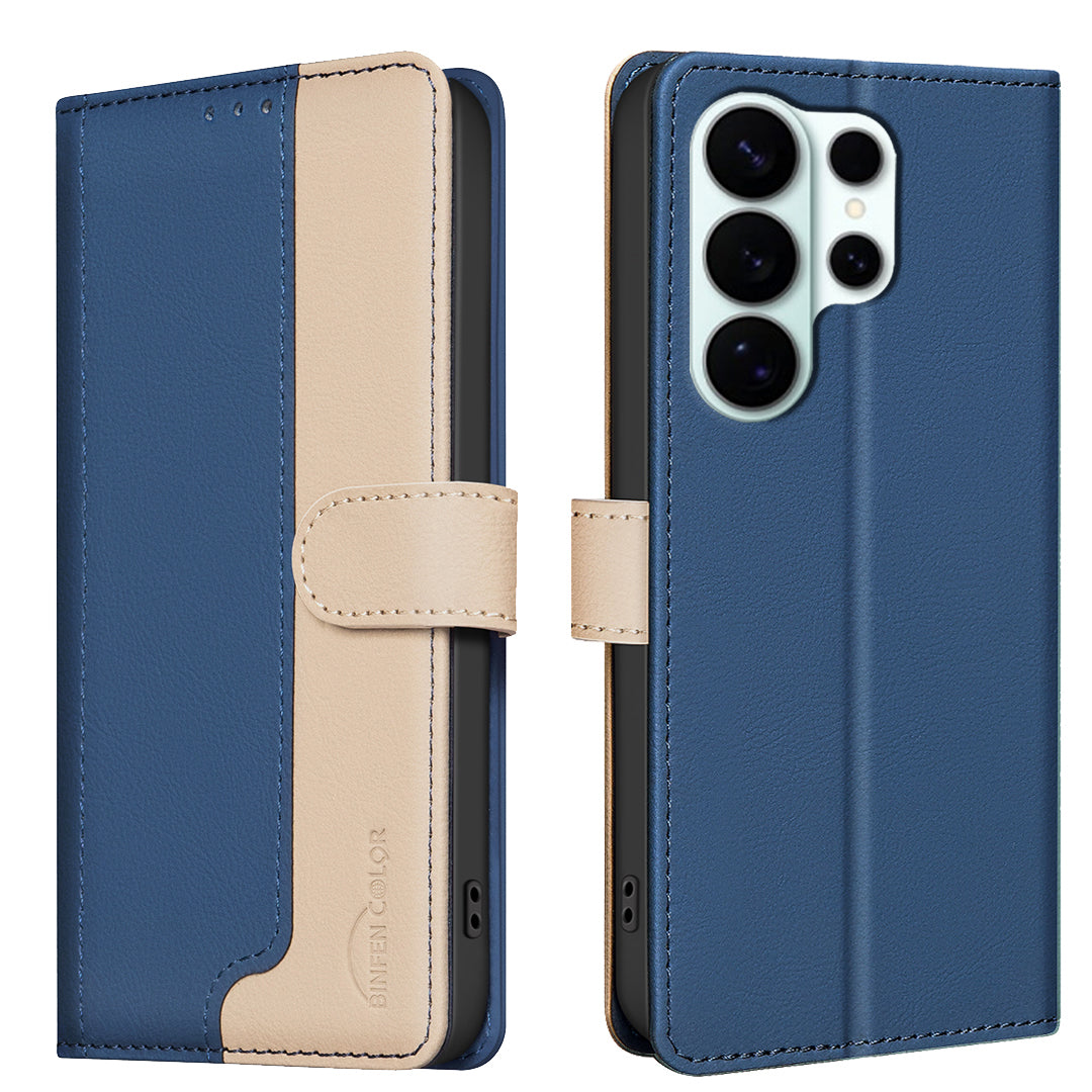 BINFEN COLOR For Samsung Galaxy S26 Ultra Leather Case  Splicing Color RFID Blocking Wallet Stand Phone Cover