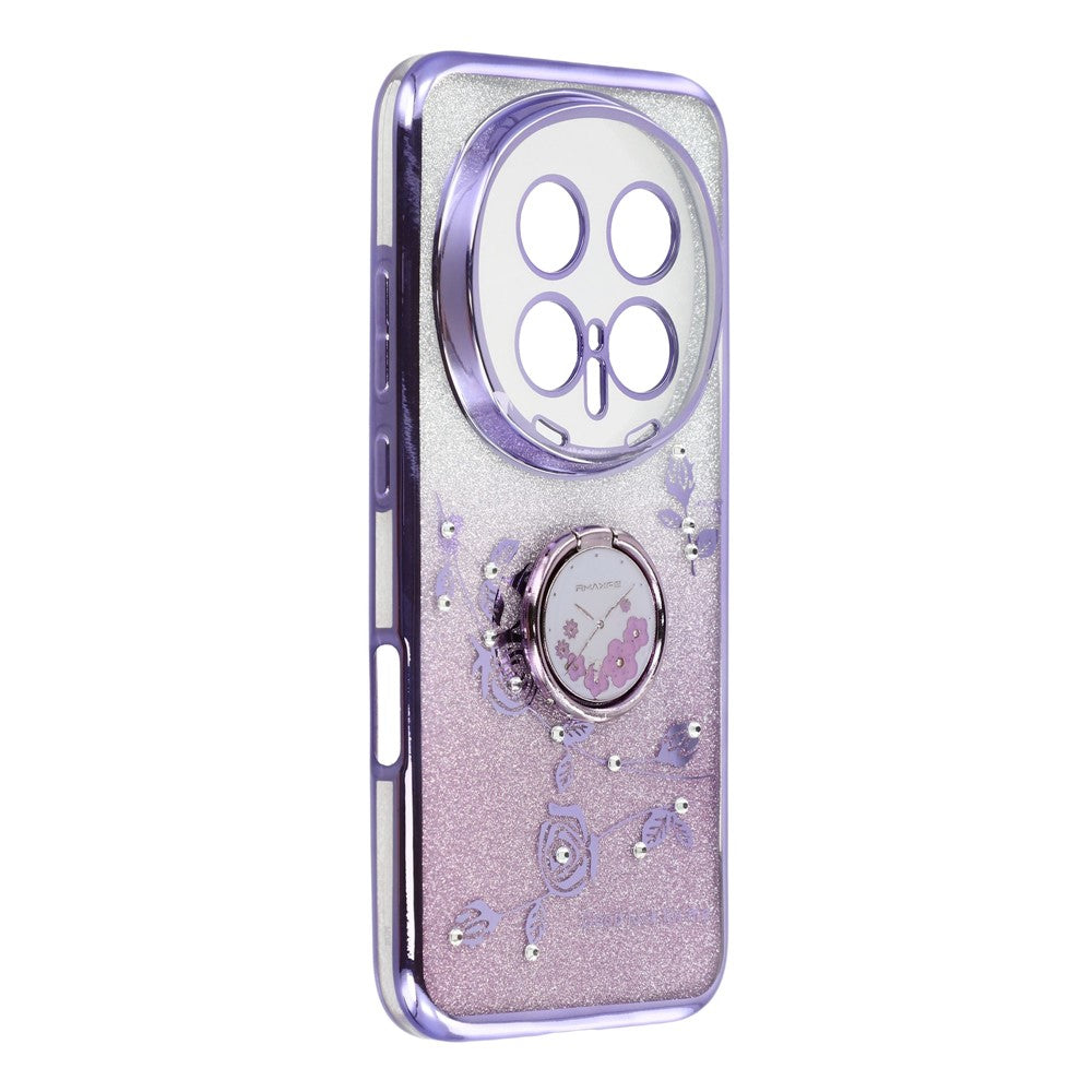 KADEM For Honor Magic8 Pro 5G Case Ring Kickstand TPU Flowers Phone Cover Gradient Glitter
