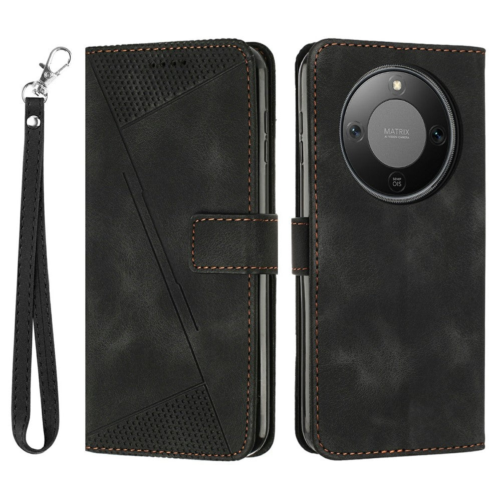 For Honor Magic8 Lite 5G / X9d 5G / X70 5G Leather Case Imprinted Triangle Phone Cover with Hand Strap