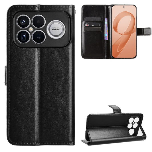 For Xiaomi Poco F8 Ultra / Redmi K90 Pro Max 5G PU Leather Case with Strap Crazy Horse Texture Phone Wallet Cover