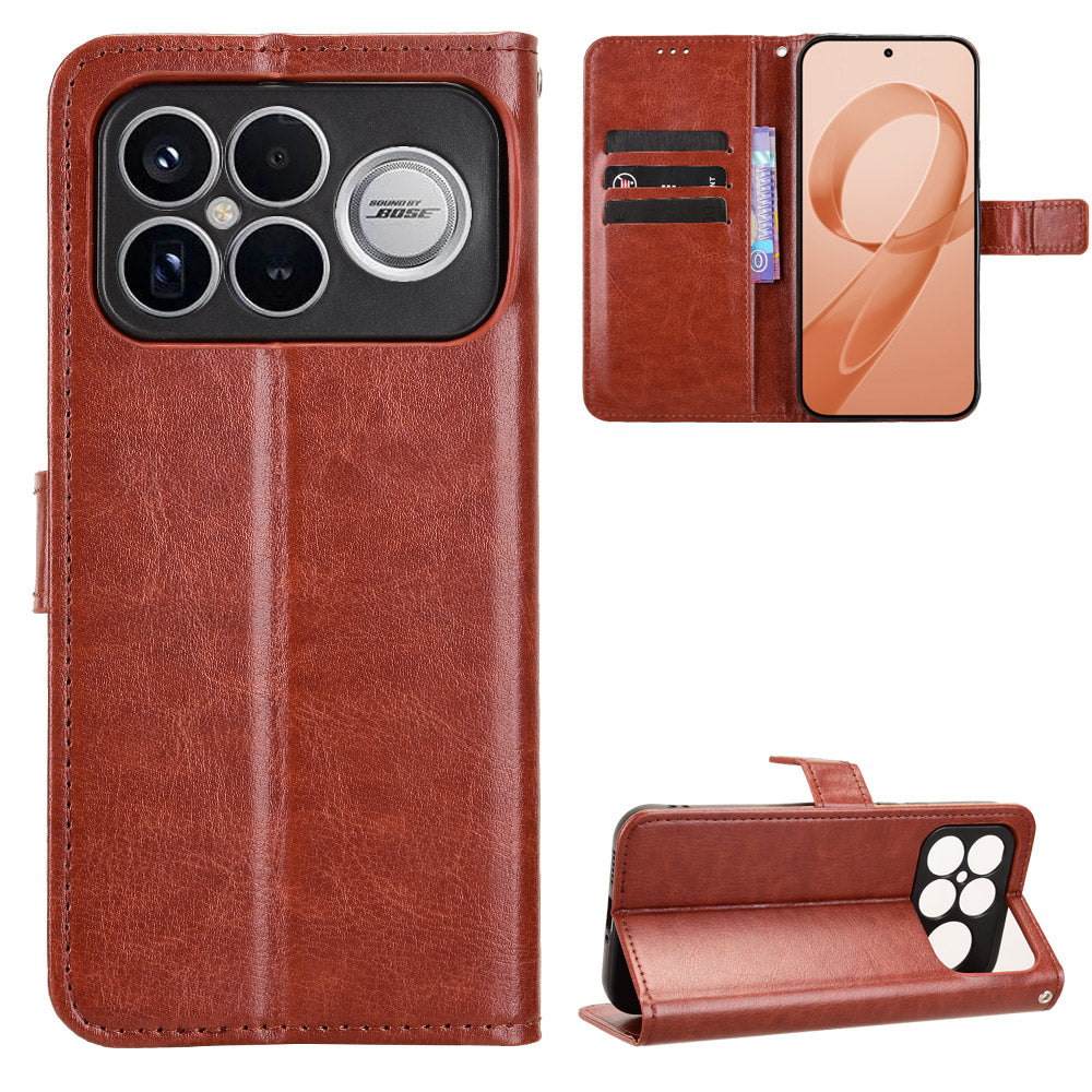 For Xiaomi Poco F8 Ultra / Redmi K90 Pro Max 5G PU Leather Case with Strap Crazy Horse Texture Phone Wallet Cover