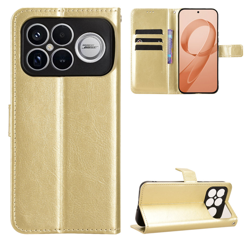For Xiaomi Poco F8 Ultra / Redmi K90 Pro Max 5G PU Leather Case with Strap Crazy Horse Texture Phone Wallet Cover