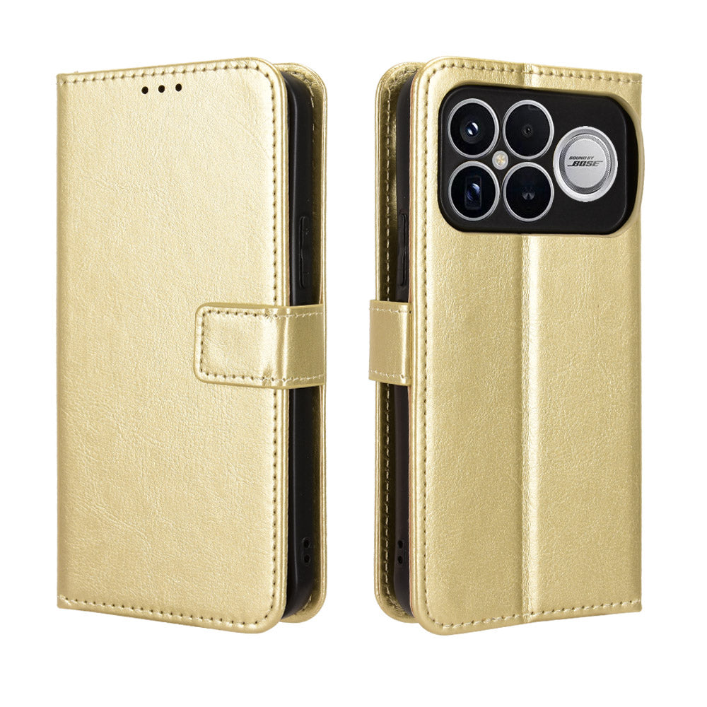 For Xiaomi Poco F8 Ultra / Redmi K90 Pro Max 5G PU Leather Case with Strap Crazy Horse Texture Phone Wallet Cover