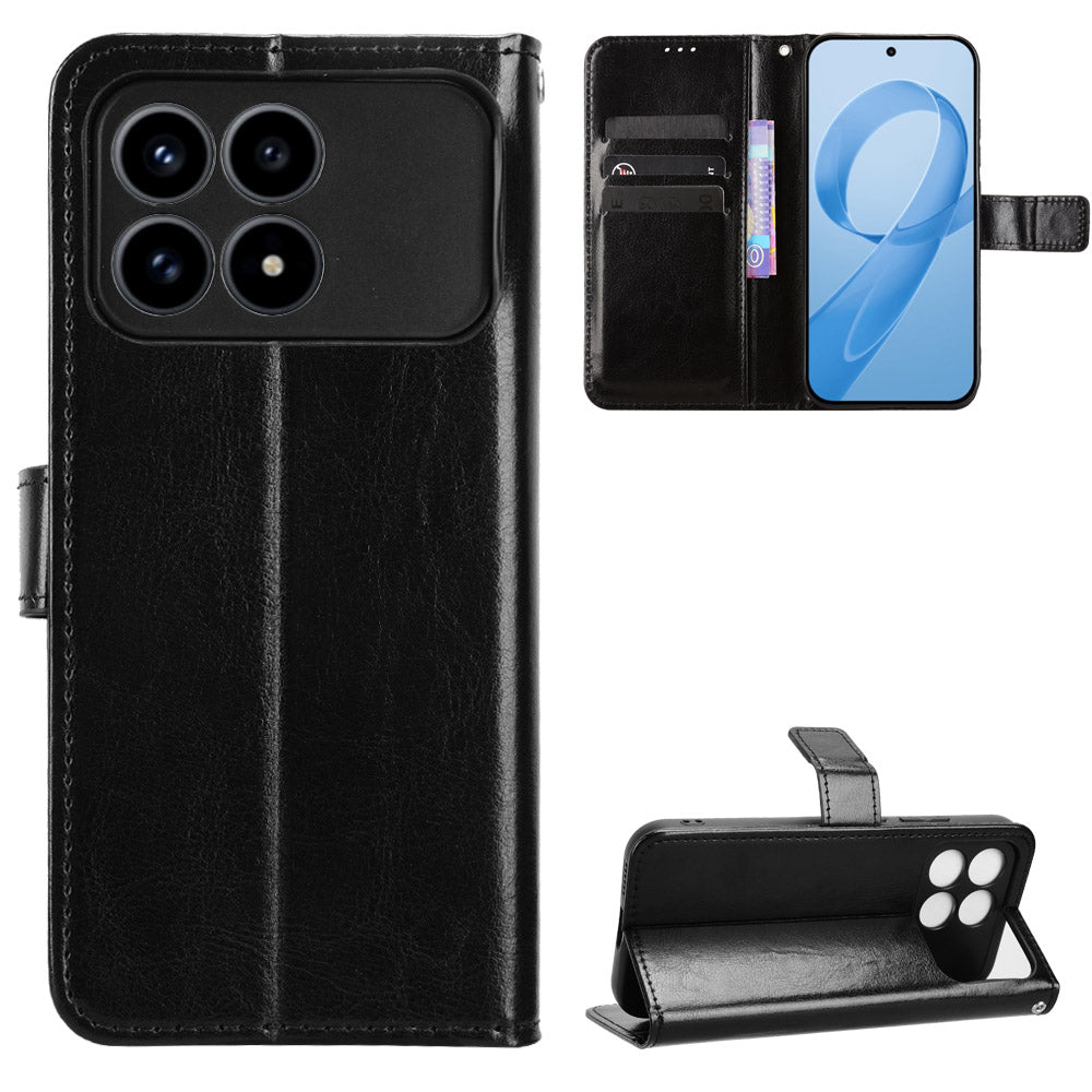 For Xiaomi Poco F8 Pro 5G / Redmi K90 5G PU Leather Case with Strap Crazy Horse Texture Phone Wallet Cover