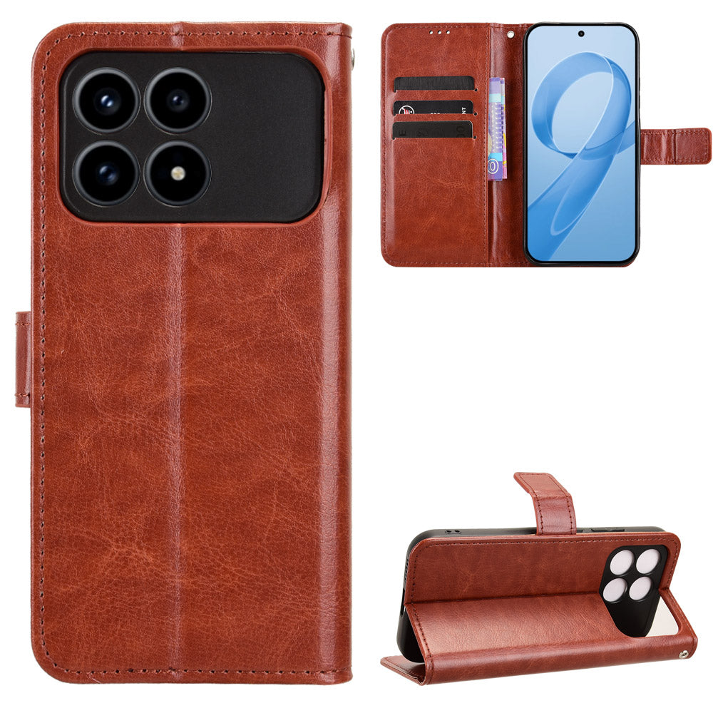 For Xiaomi Poco F8 Pro 5G / Redmi K90 5G PU Leather Case with Strap Crazy Horse Texture Phone Wallet Cover