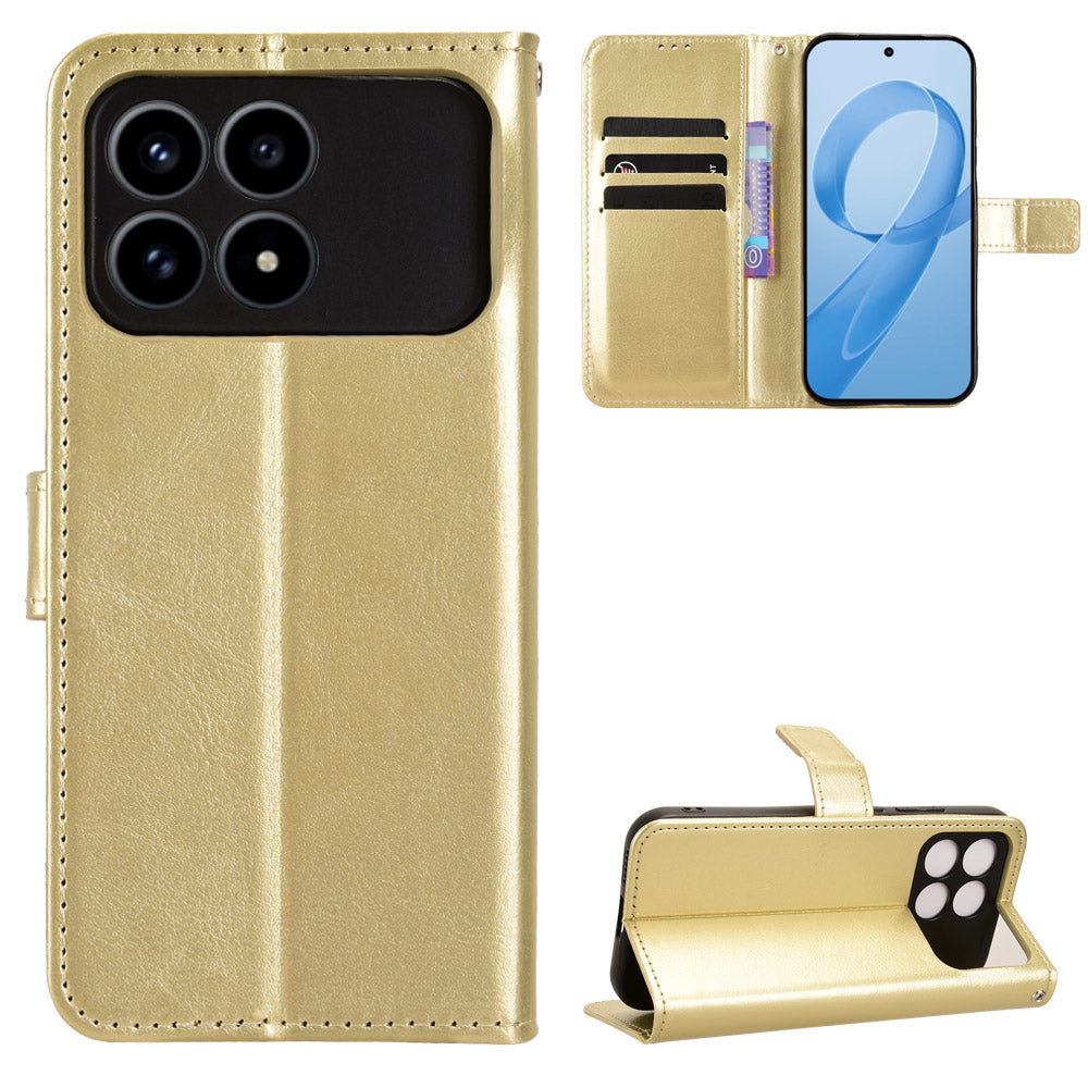 For Xiaomi Poco F8 Pro 5G / Redmi K90 5G PU Leather Case with Strap Crazy Horse Texture Phone Wallet Cover