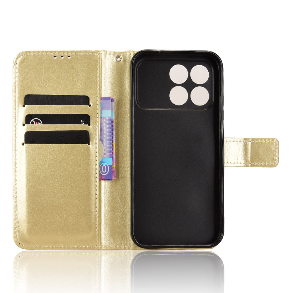For Xiaomi Poco F8 Pro 5G / Redmi K90 5G PU Leather Case with Strap Crazy Horse Texture Phone Wallet Cover