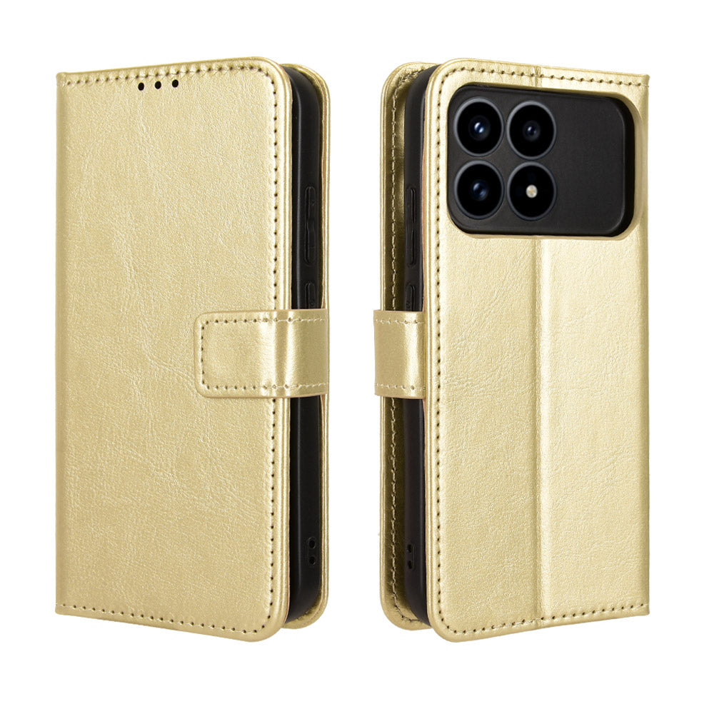 For Xiaomi Poco F8 Pro 5G / Redmi K90 5G PU Leather Case with Strap Crazy Horse Texture Phone Wallet Cover