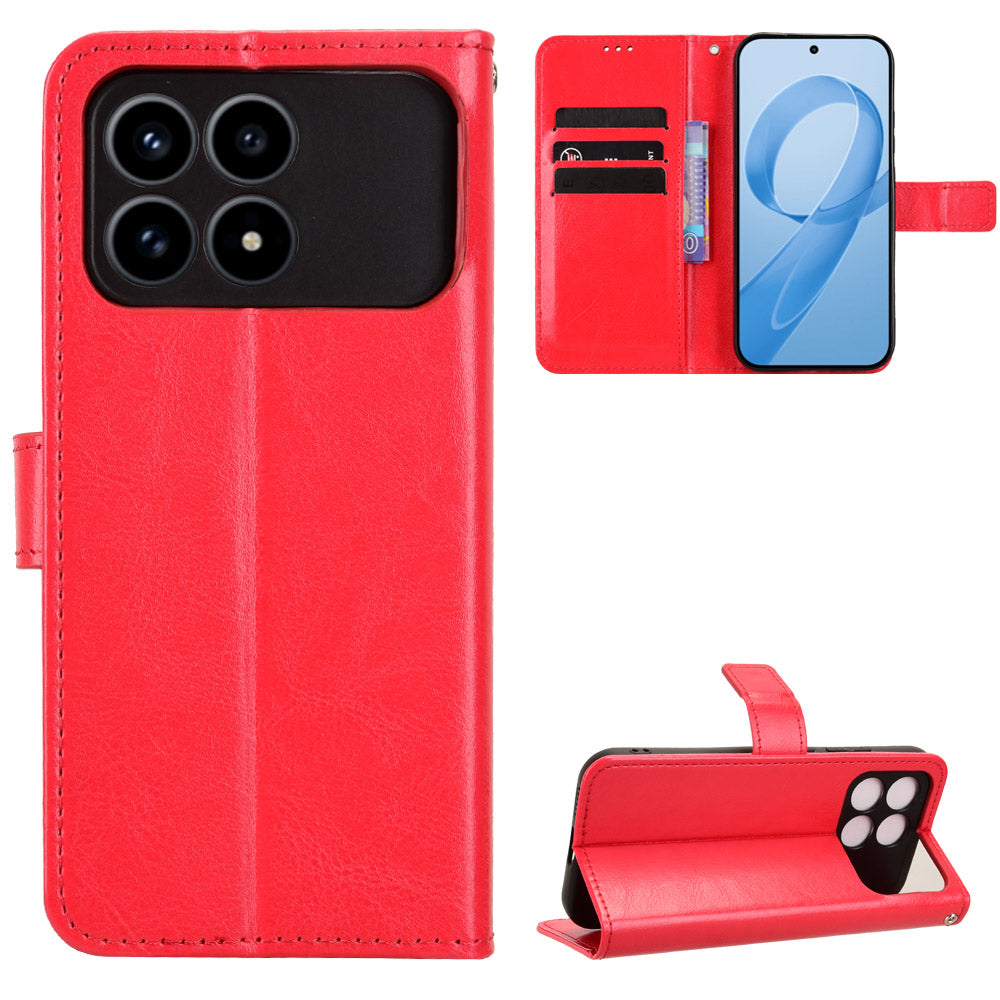 For Xiaomi Poco F8 Pro 5G / Redmi K90 5G PU Leather Case with Strap Crazy Horse Texture Phone Wallet Cover