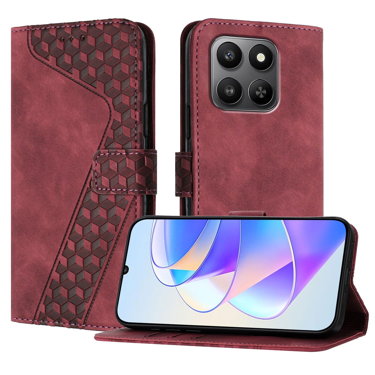 For Honor 400 Smart 5G Leather Case 7-Shaped Pattern Wallet Stand Shockproof Phone Cover
