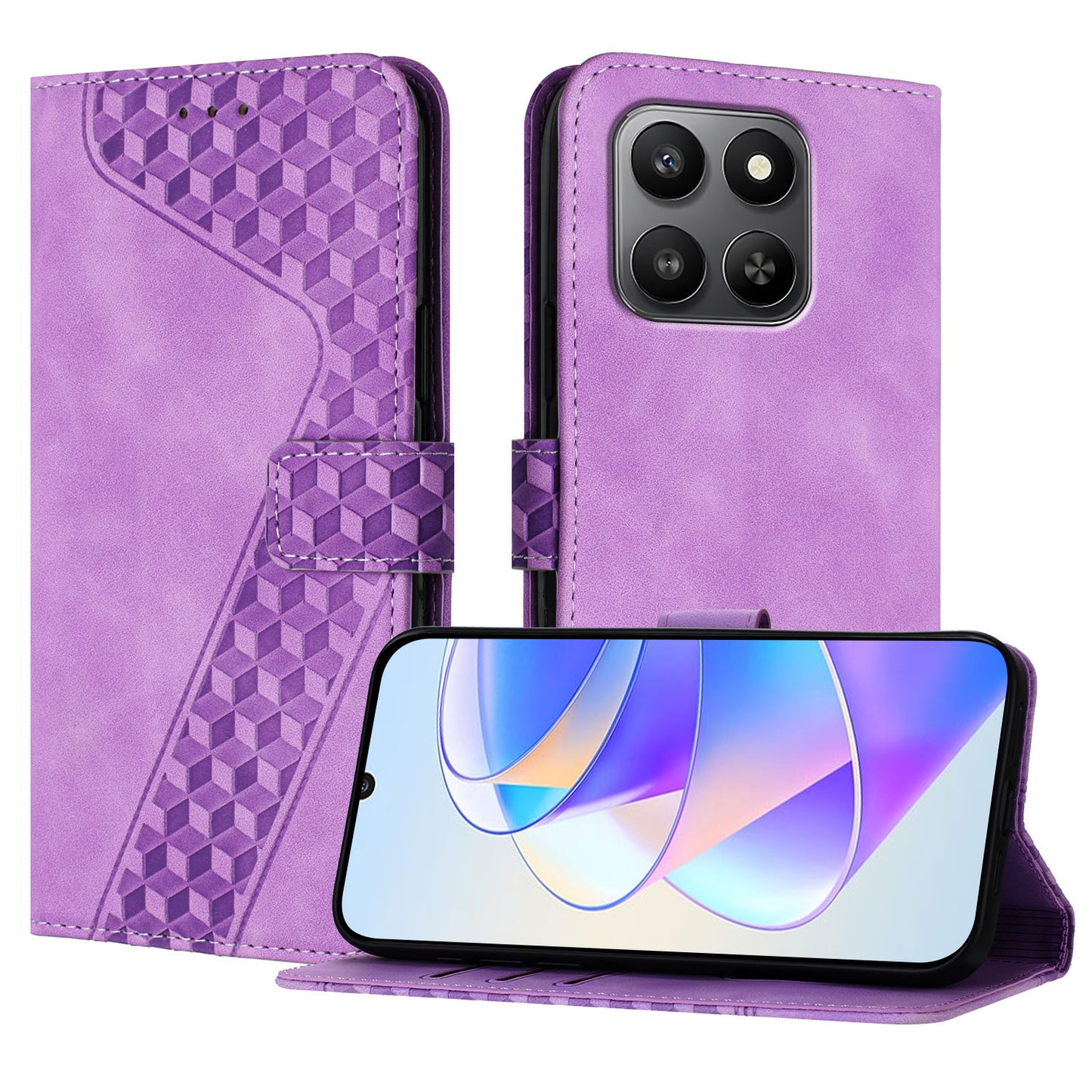 For Honor 400 Smart 5G Leather Case 7-Shaped Pattern Wallet Stand Shockproof Phone Cover