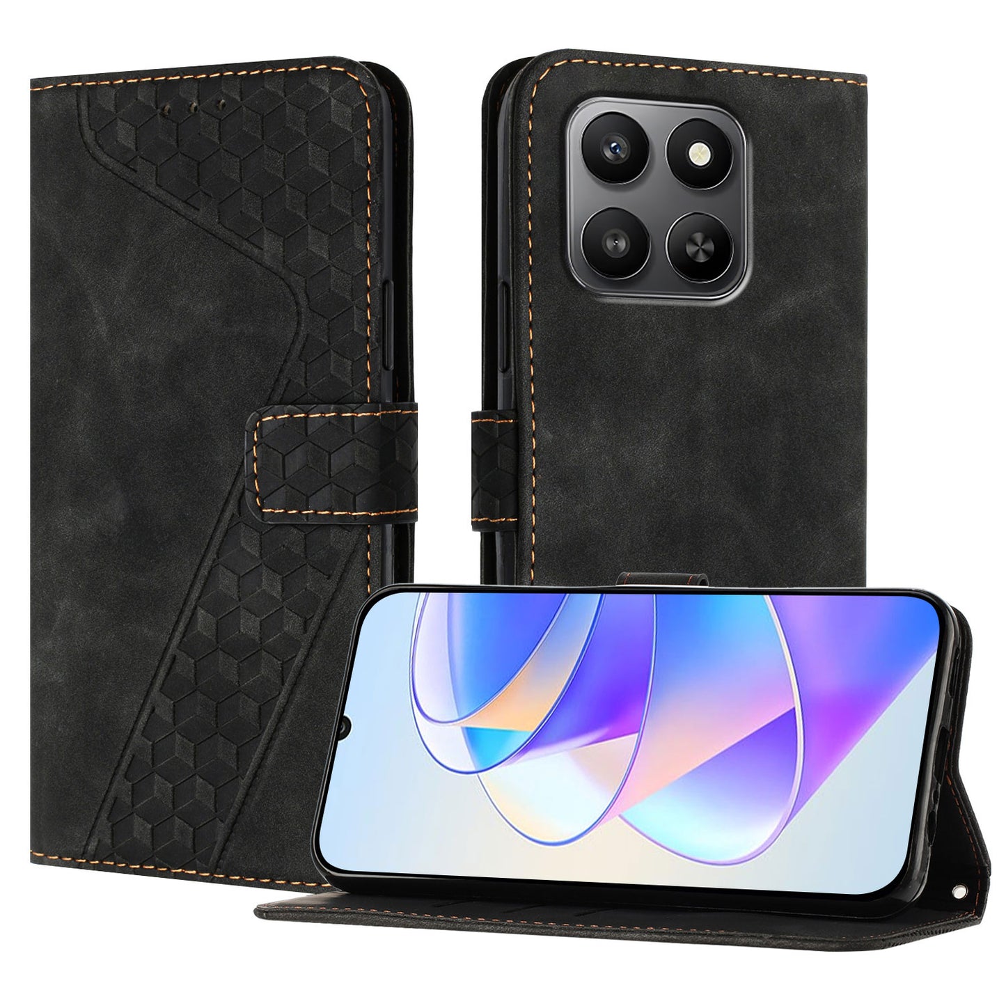 For Honor 400 Smart 5G Leather Case 7-Shaped Pattern Wallet Stand Shockproof Phone Cover