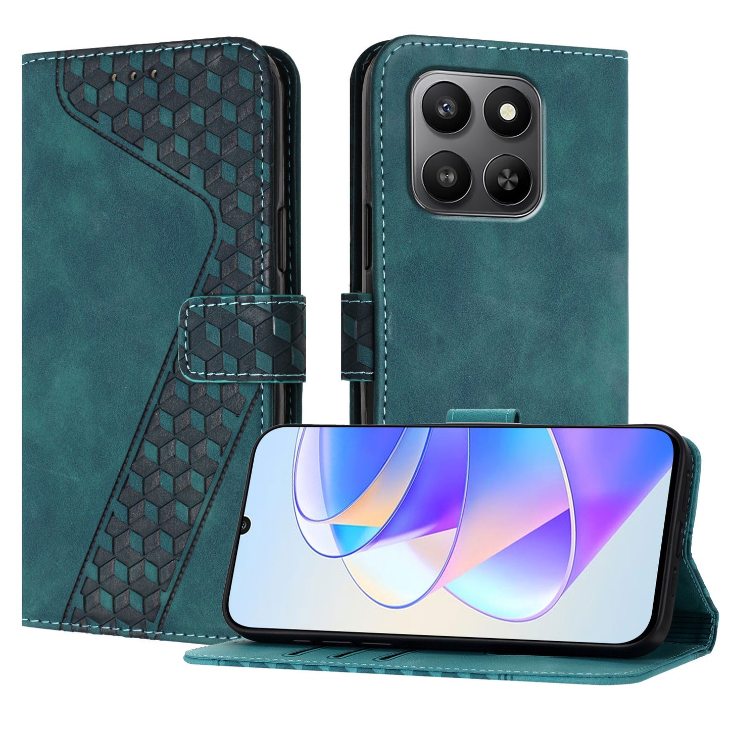 For Honor 400 Smart 5G Leather Case 7-Shaped Pattern Wallet Stand Shockproof Phone Cover