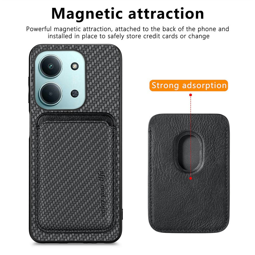 Phone Case for Xiaomi Redmi 15C 5G (EU) (173mm)  /  15C 4G (EU) (173mm) Carbon Fiber Leather Back Cover with Detachable Card Bag
