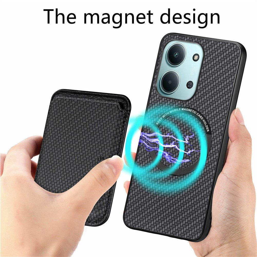 Phone Case for Xiaomi Redmi 15C 5G (EU) (173mm)  /  15C 4G (EU) (173mm) Carbon Fiber Leather Back Cover with Detachable Card Bag